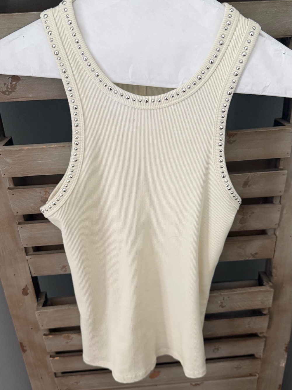 Mango Cream Ribbed Tank with Silver Stud Trim